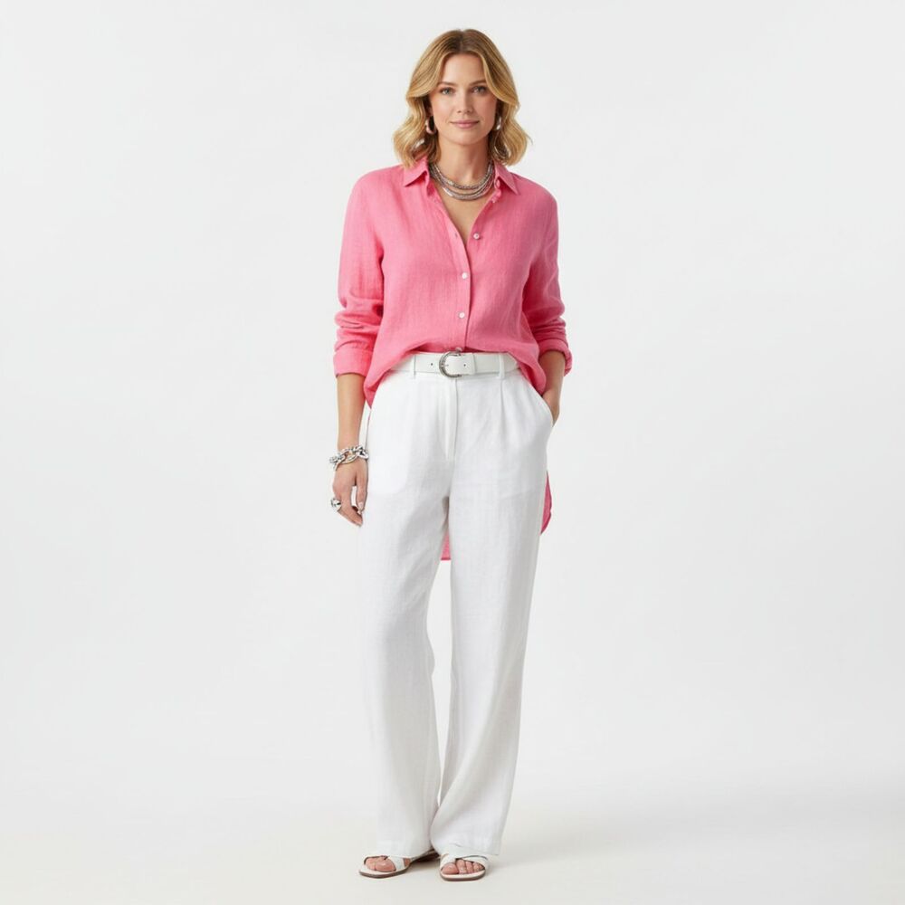 J Jill 100% Linen Pink Essential Long Sleeve Button Front Blouse Top L - Picture 5 of 5